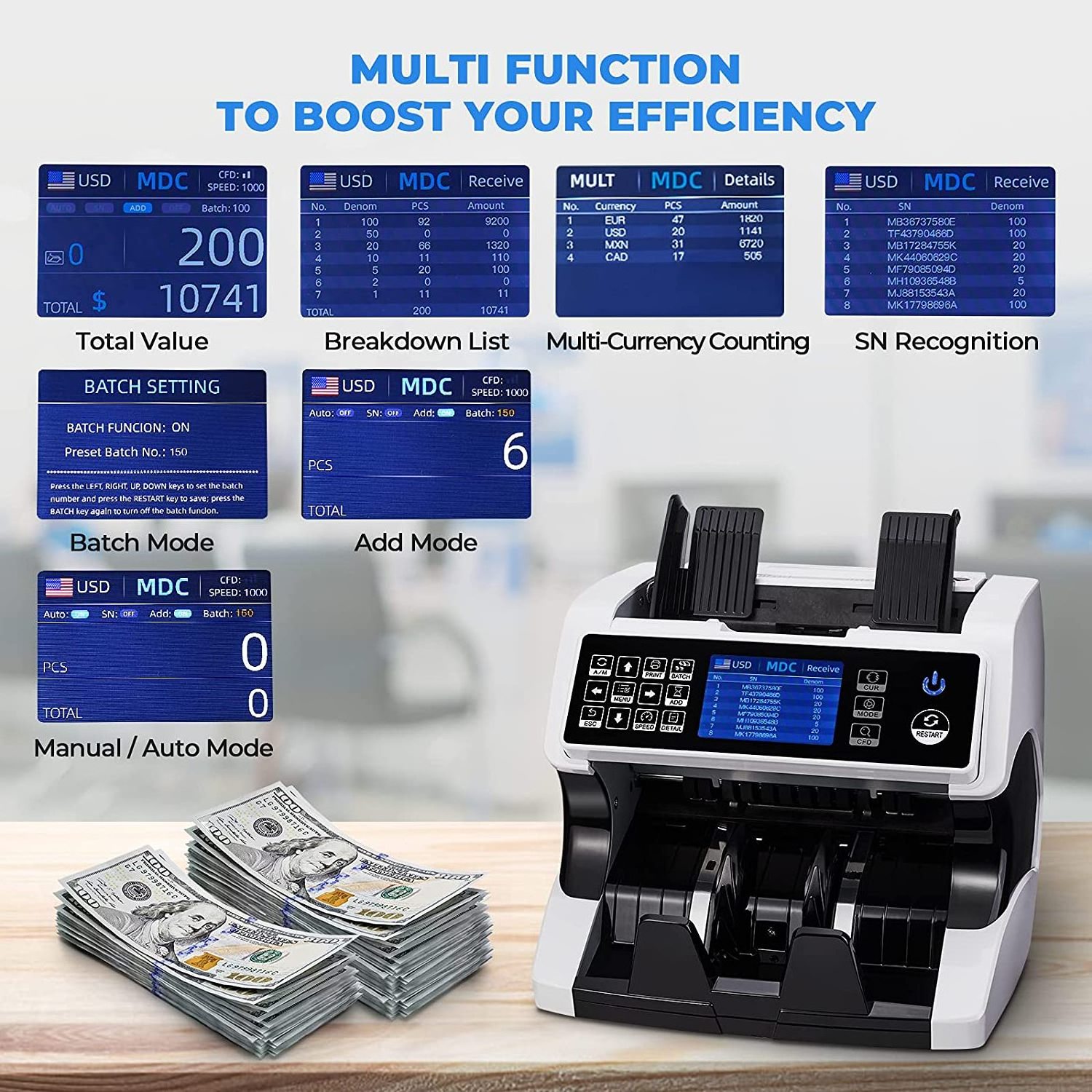 AL-920 Mixed Denomination 2 CIS Authenticating Coin Counting Machine Money Counter Detector Verifier Currency  Machine