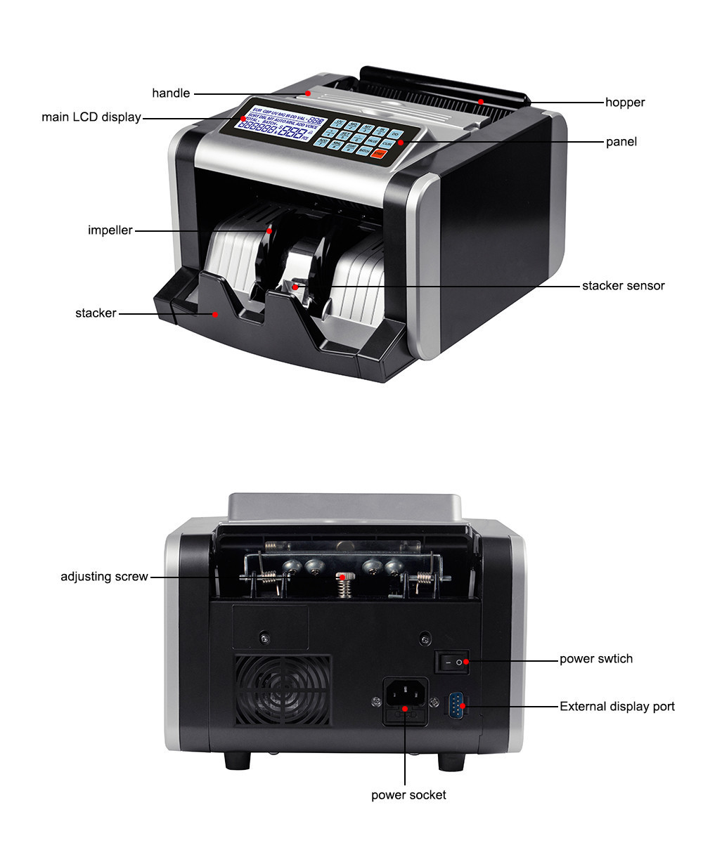 Fake Money Banknote Counter AL-1600 UV/MG de billete falso LCD Display Note Counting Machine