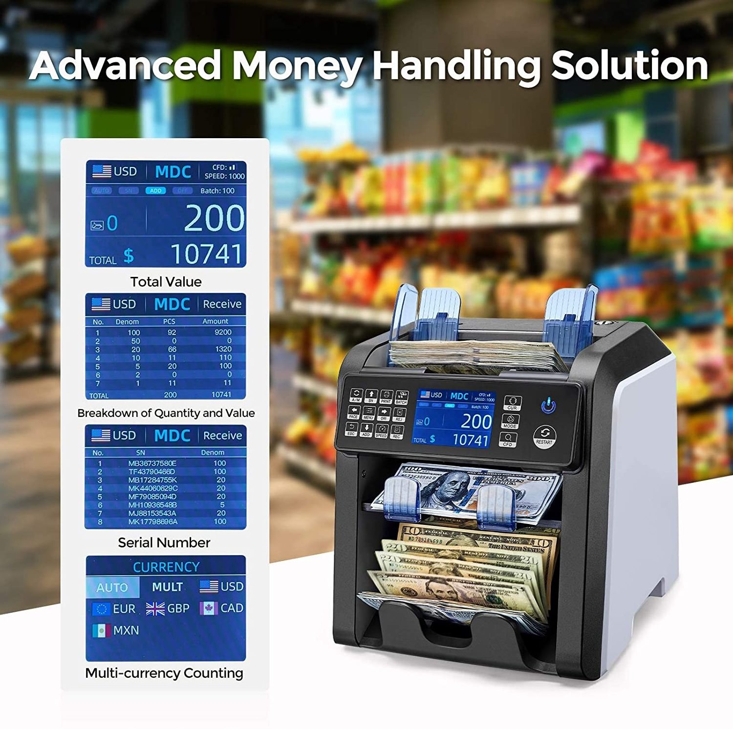 AL-950 Two CIS 2 Pocket Currency Discriminator Counter Banknote Sorter Money Value Counter