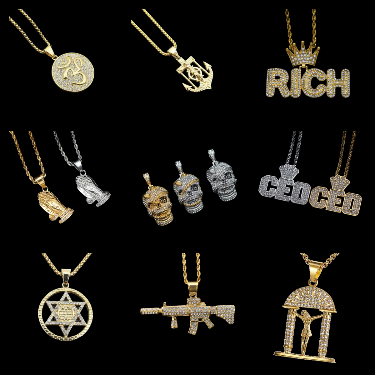 Stainless steel fine jewelry Factory Wholesale charms pendant hip hop shape necklace pendant for man woman