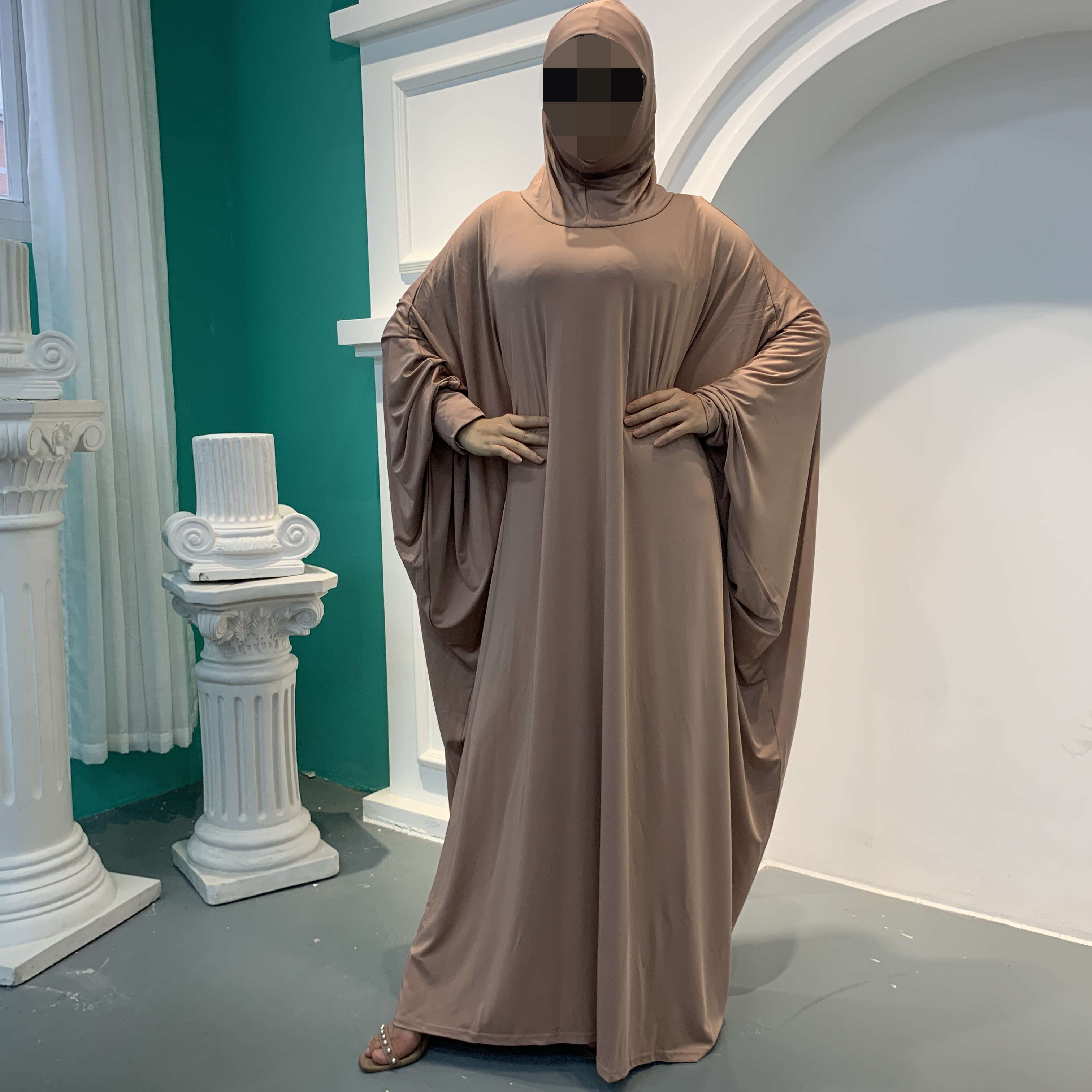 6198# On Sale Bat Sleeve Robe With Hood Middle East Ladies Thobe Hijab Prayer Muslim Women Abaya Islamic Pray Dresses