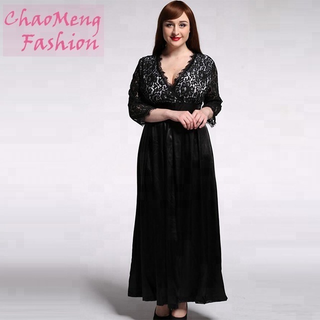 6016# Sexy long gown ghana black lace fabric maxi dress for fat women african kitenge designs