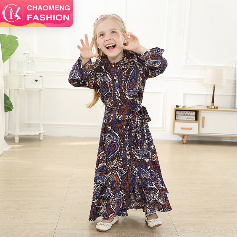 63800#High Quality Muslim Cute Child Dress Arab Muslim Kids Girls Long Sleeve Floral Prints Dress