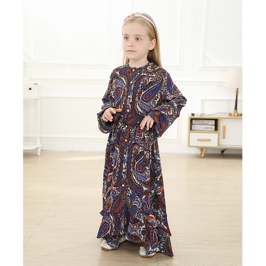 63800#High Quality Muslim Cute Child Dress Arab Muslim Kids Girls Long Sleeve Floral Prints Dress