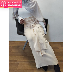 2143#Jersey Fabric Muslim Women Hijab Scarves Modest Dress Belt Ladies Office Skirt Long Pencil Dress Islamic Clothing Wholesale