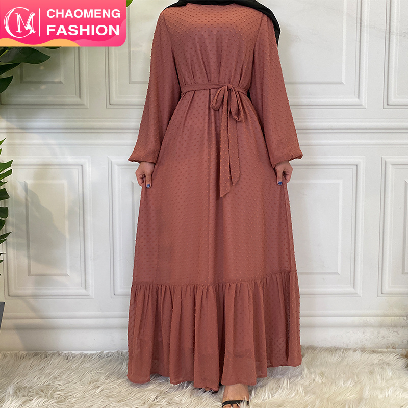 6294# Elegant Pink Peplum Abaya Loose Dress Fitting With a Belt Tailoring Islamic Clothing Abaya Dresses for Muslim Women