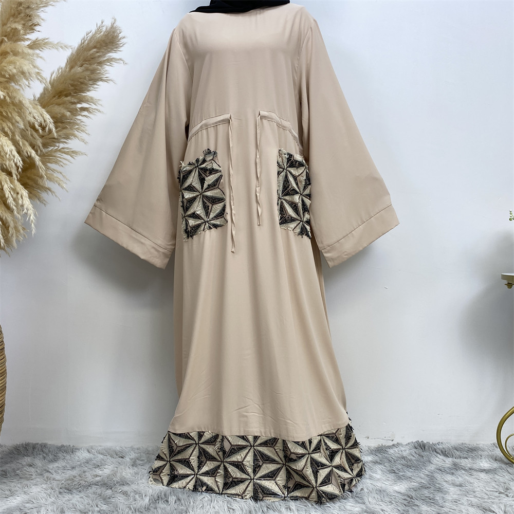 6402#Online Sale High Quality Korea Nida Abaya for Women Nude Umbrella Cut Closed Abaya Dress