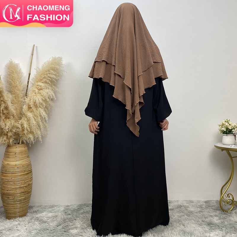 2307# New arrival wrinkle crepe two layer fashion prayer long niqab scarf head cover shawl for modest khimar hijab abaya