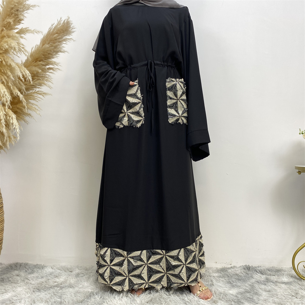 6402#Online Sale High Quality Korea Nida Abaya for Women Nude Umbrella Cut Closed Abaya Dress