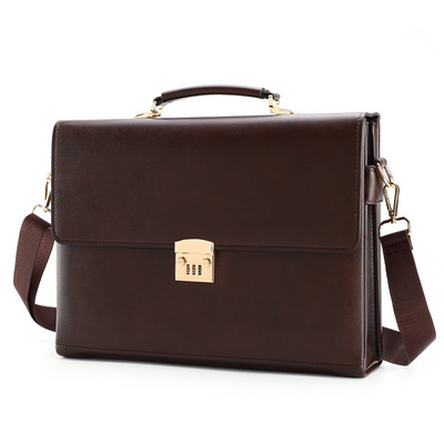 Vintage Large Capacity Men's Bag Business Bag Horizontal Combination Lock  Single Shoulder Bag Pu Leather Briefcase for Man