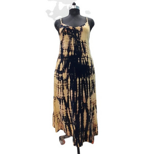 Hot Sale Casual Summer Dress Hand Tie Dyed Women  Rayon Crinkle Long Maxi Standard Sleeveless Dress Manufacturer Price