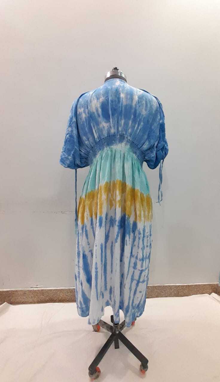 Casual Summer Dress Hand Tie Dyed Women  Rayon Crinkle Long Maxi Standard V-neck Dress Manufacturer Price