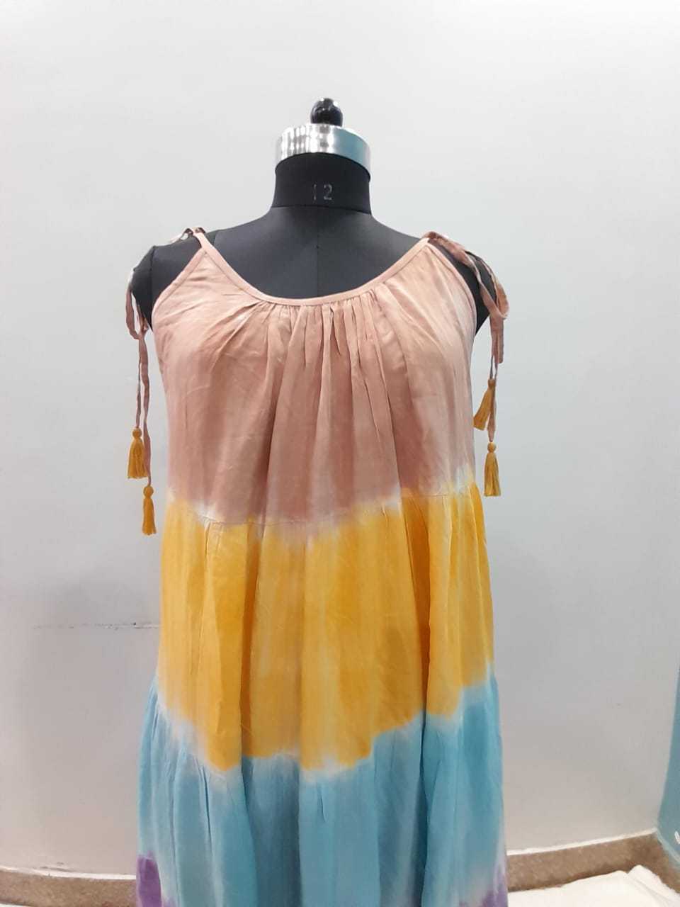 Casual Summer Hand Tie Dyed Women Dress  Rayon Crinkle Long Maxi Standard Dress Manufacturer Low Price Full customizable