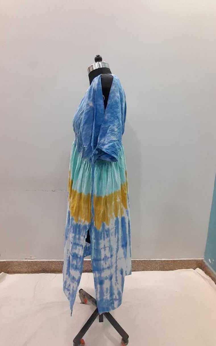 Casual Summer Dress Hand Tie Dyed Women  Rayon Crinkle Long Maxi Standard V-neck Dress Manufacturer Price