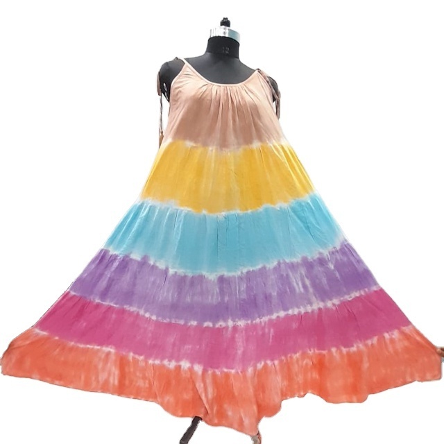 Casual Summer Hand Tie Dyed Women Dress  Rayon Crinkle Long Maxi Standard Dress Manufacturer Low Price Full customizable