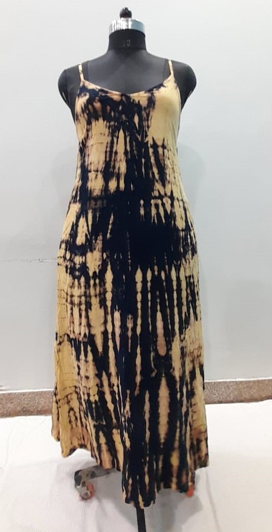 Hot Sale Casual Summer Dress Hand Tie Dyed Women  Rayon Crinkle Long Maxi Standard Sleeveless Dress Manufacturer Price