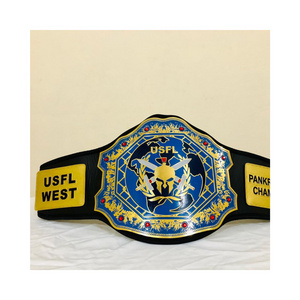 Customized 2mm Zinc Plates Championship Belt Real leather and artificial Leather strap fur on back