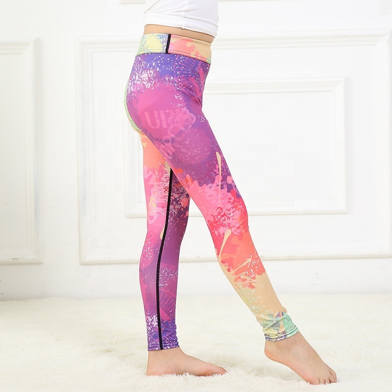 Hot sale children yoga leggings comfortable high quality compression yoga tights skin breathable children sublimated yoga pants