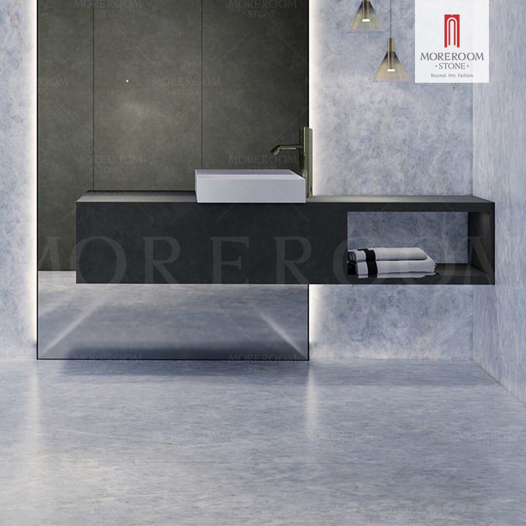 Polished Bathroom Shower Blue Crystal Onyx Large Format Porcelain Wall Slabs Tile Dubai