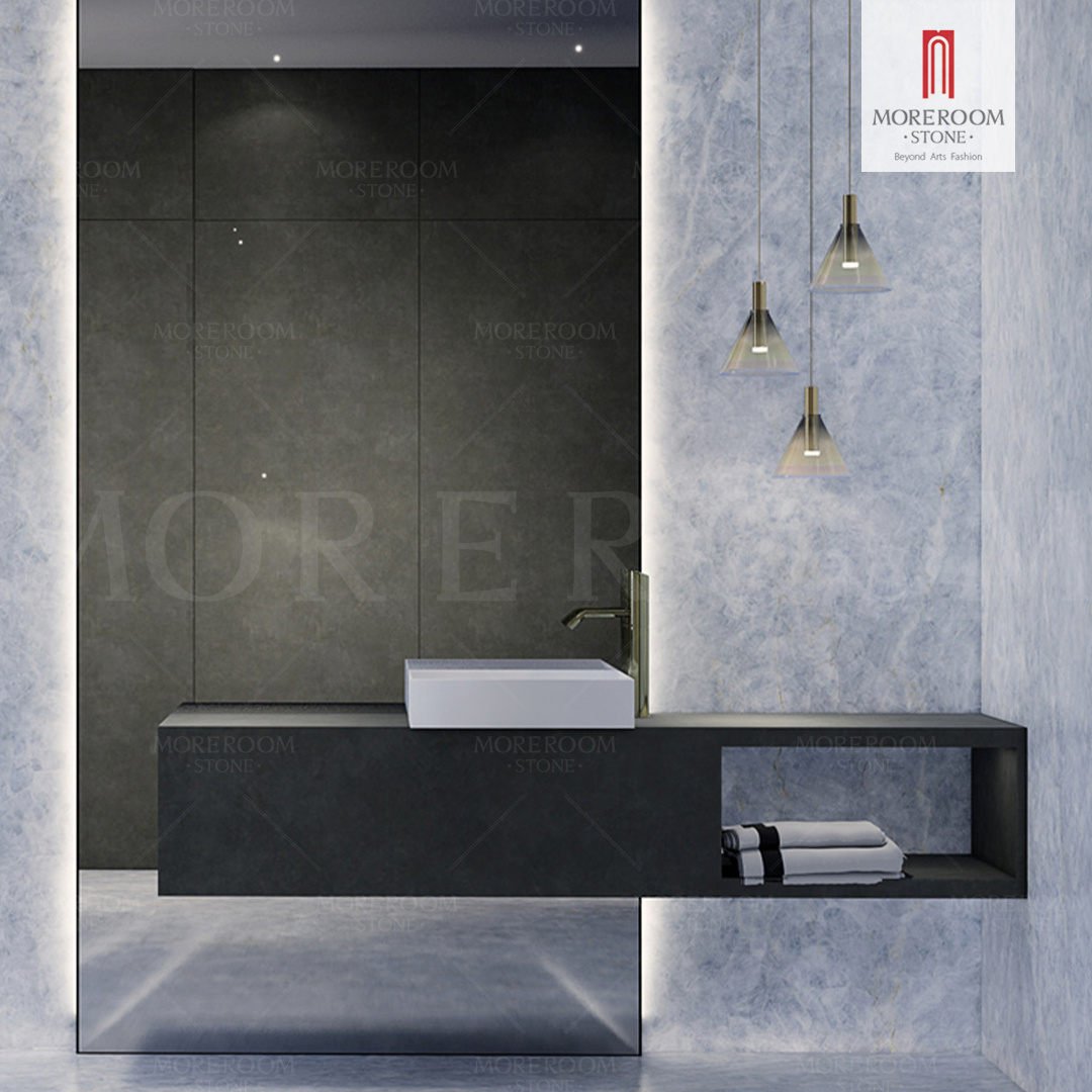 Polished Bathroom Shower Blue Crystal Onyx Large Format Porcelain Wall Slabs Tile Dubai