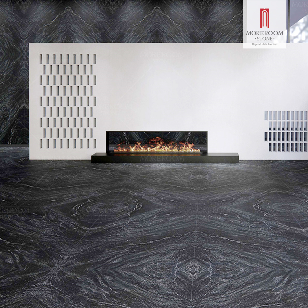 Galaxy Black 3200x1600x6mm Porcelain Polished Glazed Marble Look Slab Tile For Wall And Floor Decoration