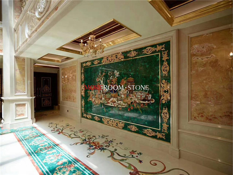 luxury villa apartment semi precious stone malachite green slab