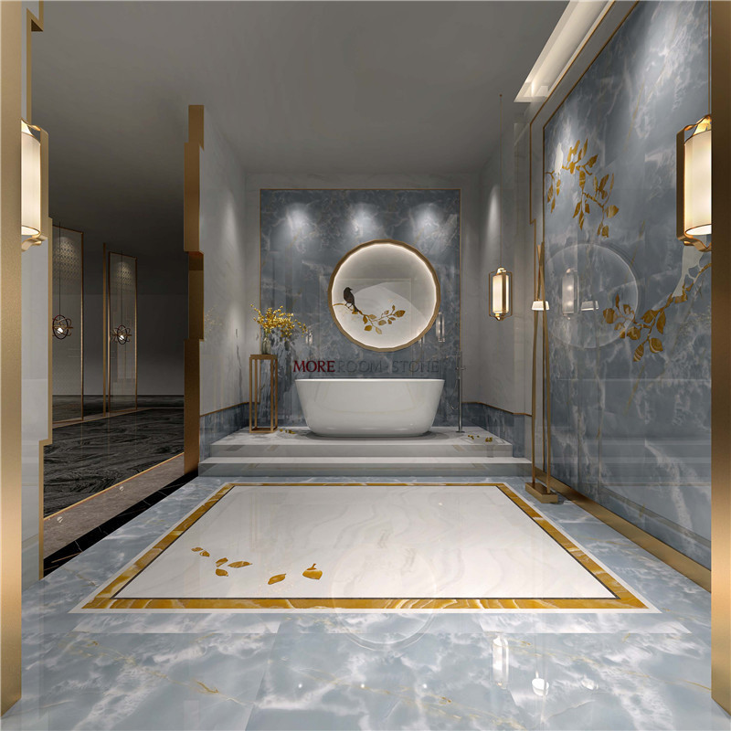 Foshan Blue Onyx Look Glazed Crystal Porcelain Tile