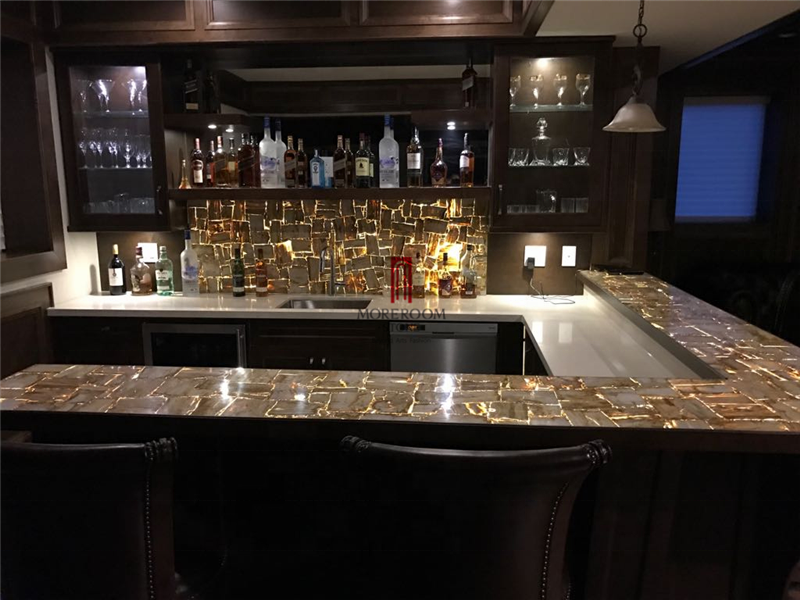 Luxury Bar Top Design Translucent Fossil Wood Petrified Wood Stone Veneer