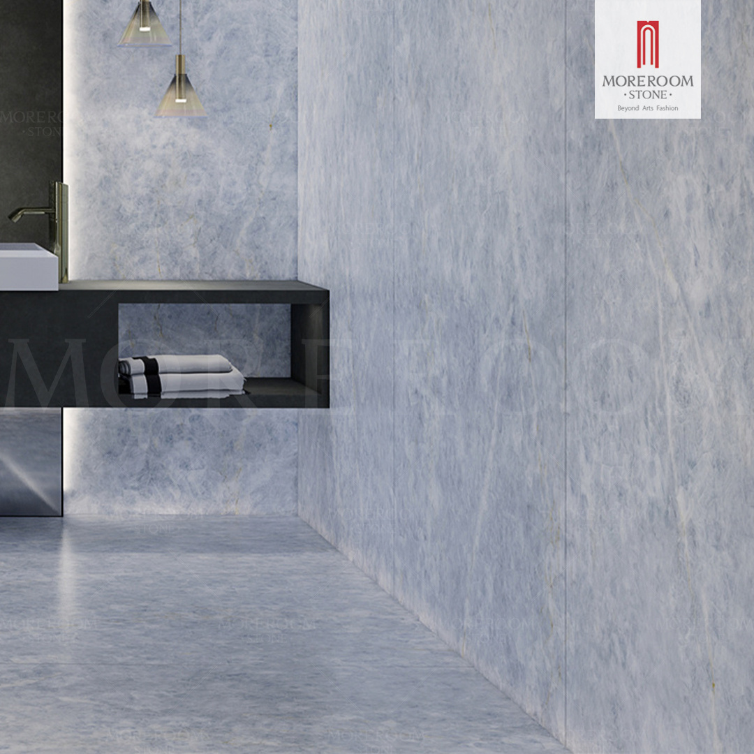 Polished Bathroom Shower Blue Crystal Onyx Large Format Porcelain Wall Slabs Tile Dubai