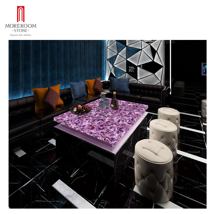 hotel luxury bar counter table amethyst stone translucent countertop