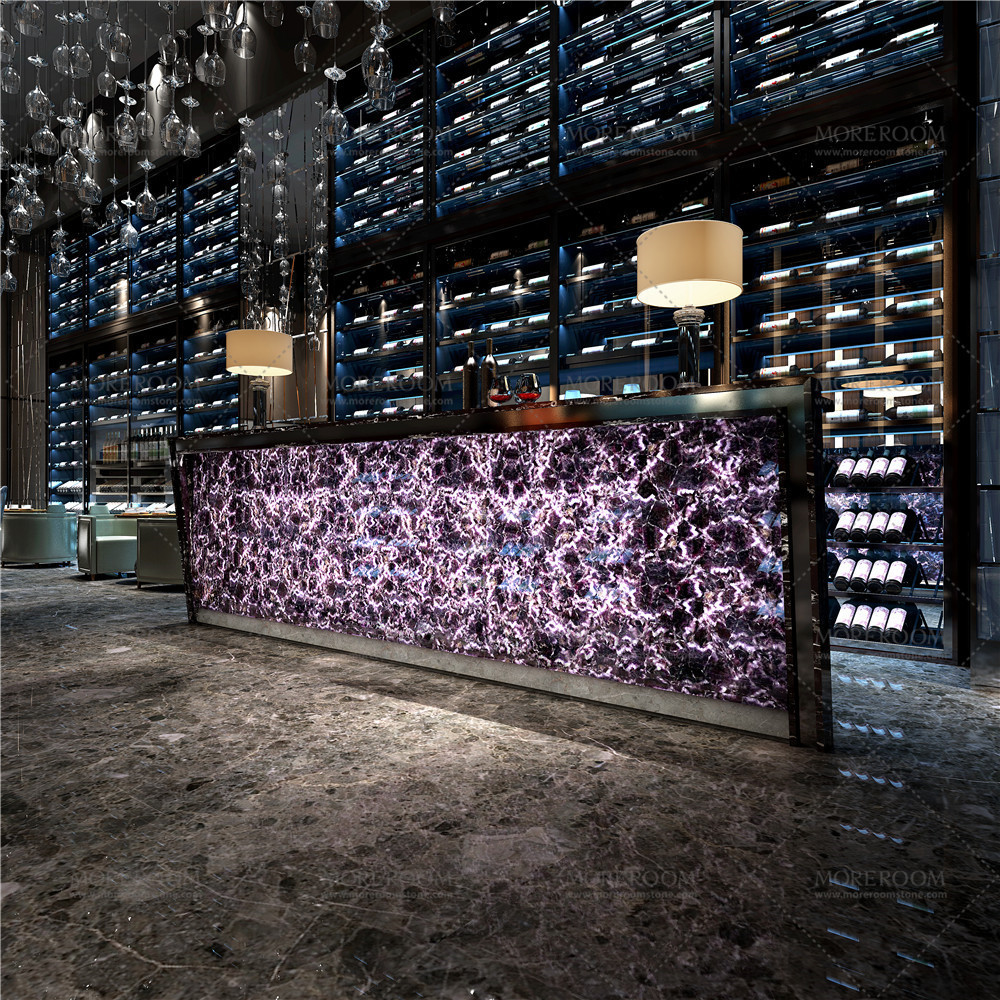 hotel luxury bar counter table amethyst stone translucent countertop