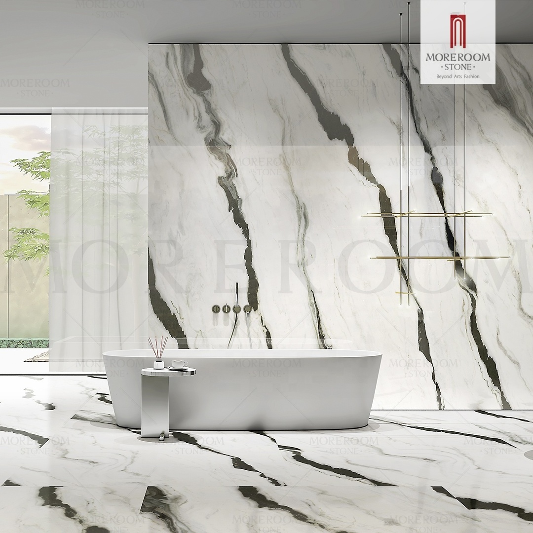 Polished Artificial Panda White Sintered Stone Marble Look Slabs Tile Wall Panel