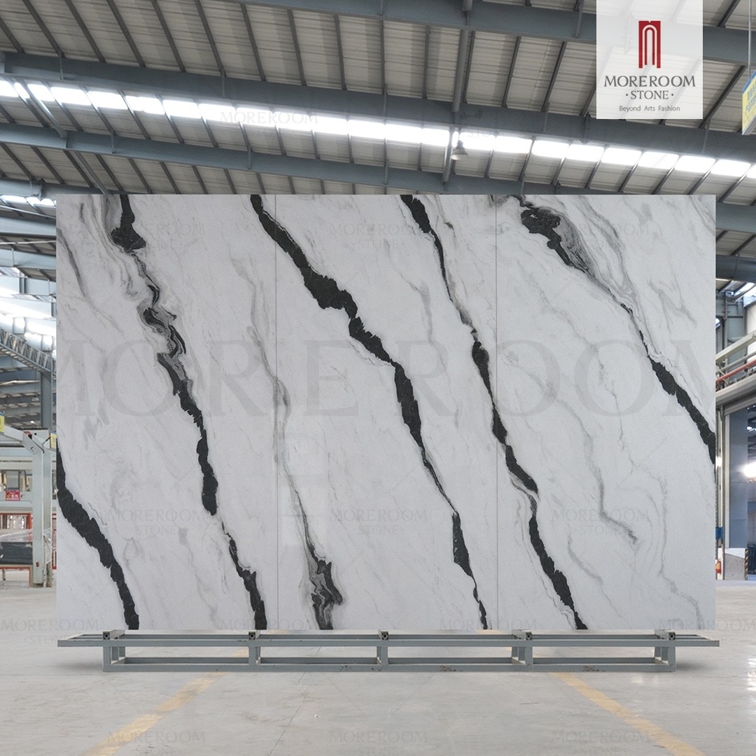 Polished Artificial Panda White Sintered Stone Marble Look Slabs Tile Wall Panel