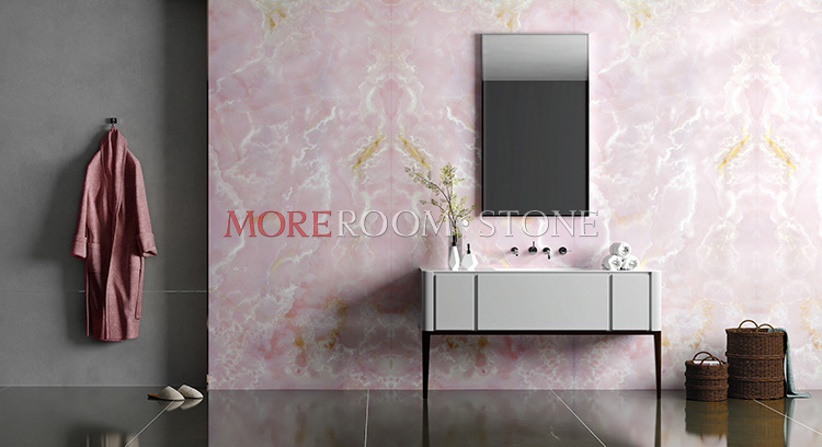 Moreroom Stone Wall Rosa Family Tile Floor Glossy Polished Vitrified Pink Onyx Porcelain Tile