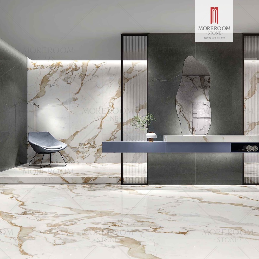 Calacatta Gold Marble Large Format Big Size Porcelain Wall Floor Countertop Tiles Sintered Stone Slab