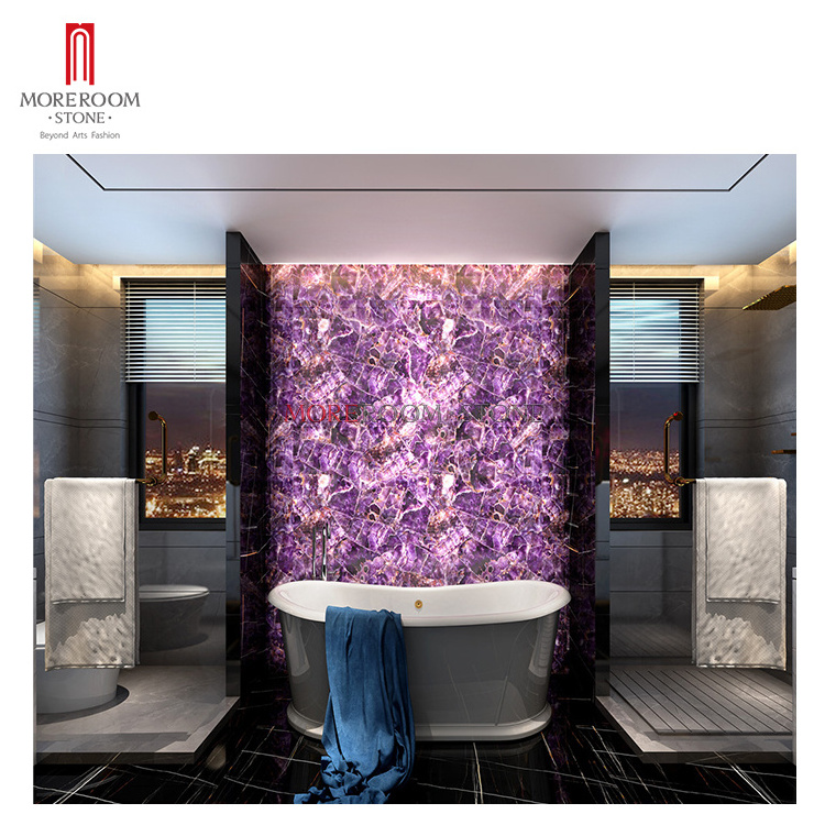 hotel luxury bar counter table amethyst stone translucent countertop