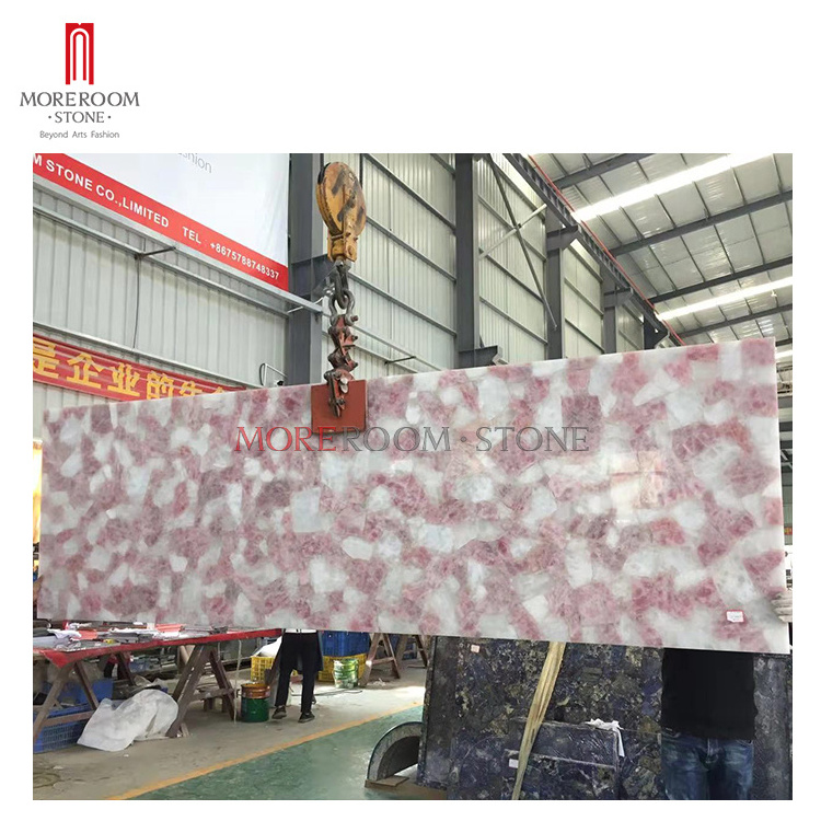 Luxurious decoration natural stone transparent marble Rosa pink Crystal slab