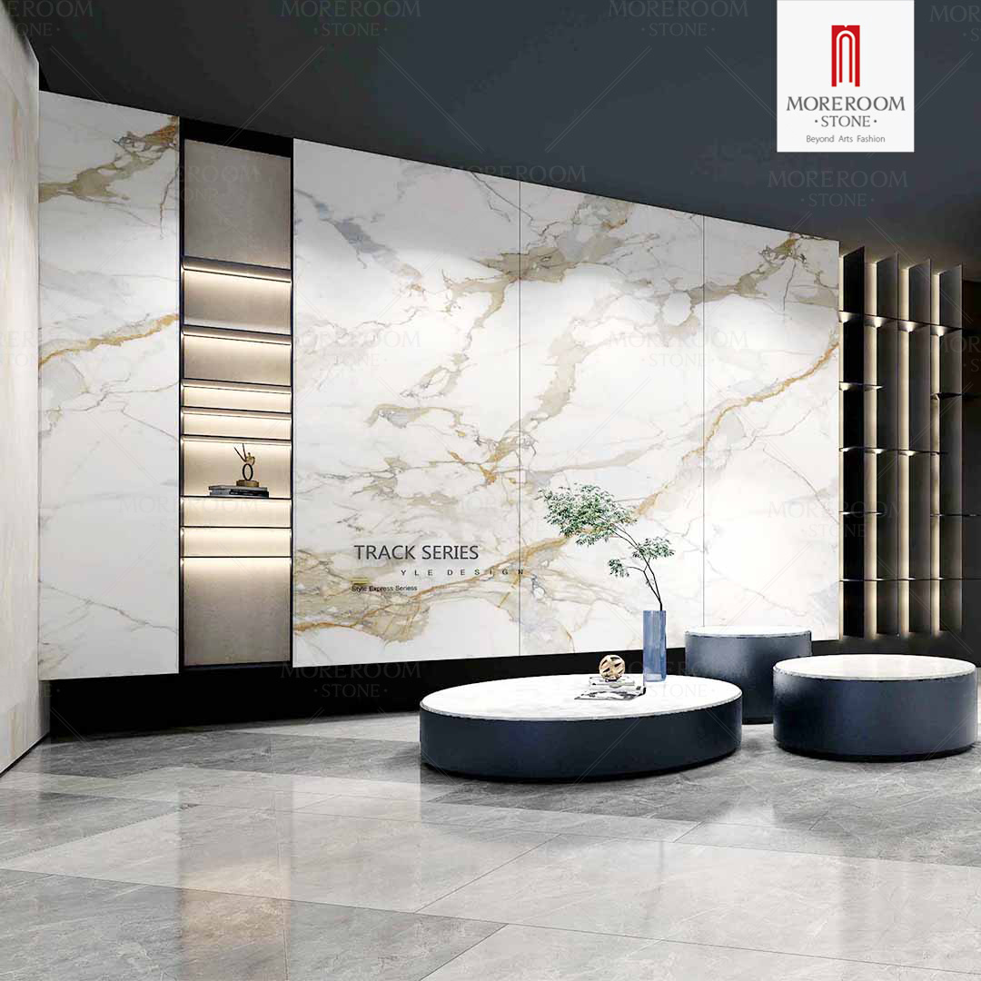 Calacatta Gold Marble Large Format Big Size Porcelain Wall Floor Countertop Tiles Sintered Stone Slab