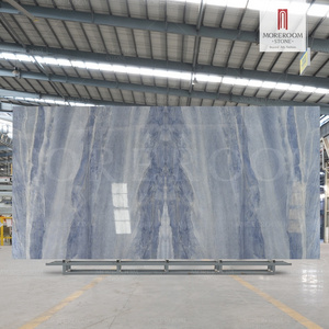 Polished Azul Blue Marble Look Large Format Sintered Stone Slabs For Tv Background Wall