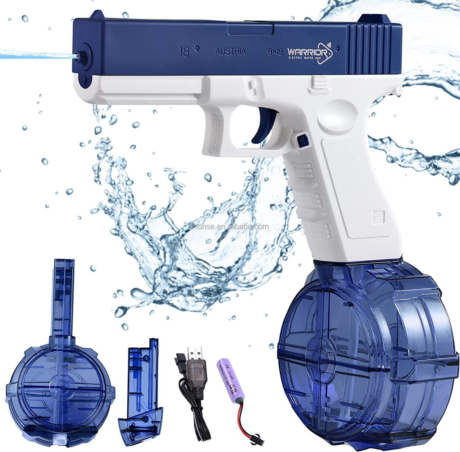 Electric Water Gun Automatic Squirt Guns with both magazines clips One Button Water Soaker Gun Toy for Kids Boys Adults Summer