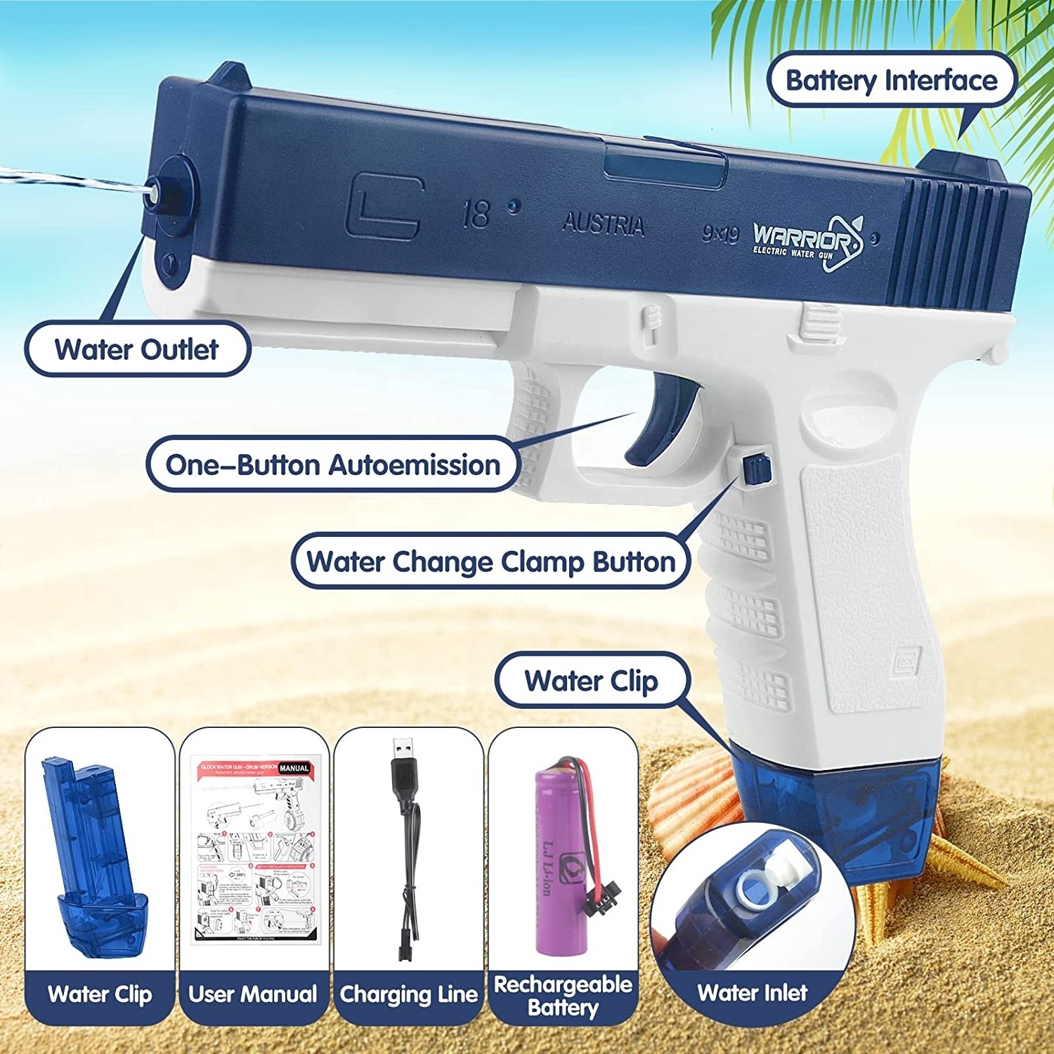 Electric Water Gun Automatic Squirt Guns with both magazines clips One Button Water Soaker Gun Toy for Kids Boys Adults Summer