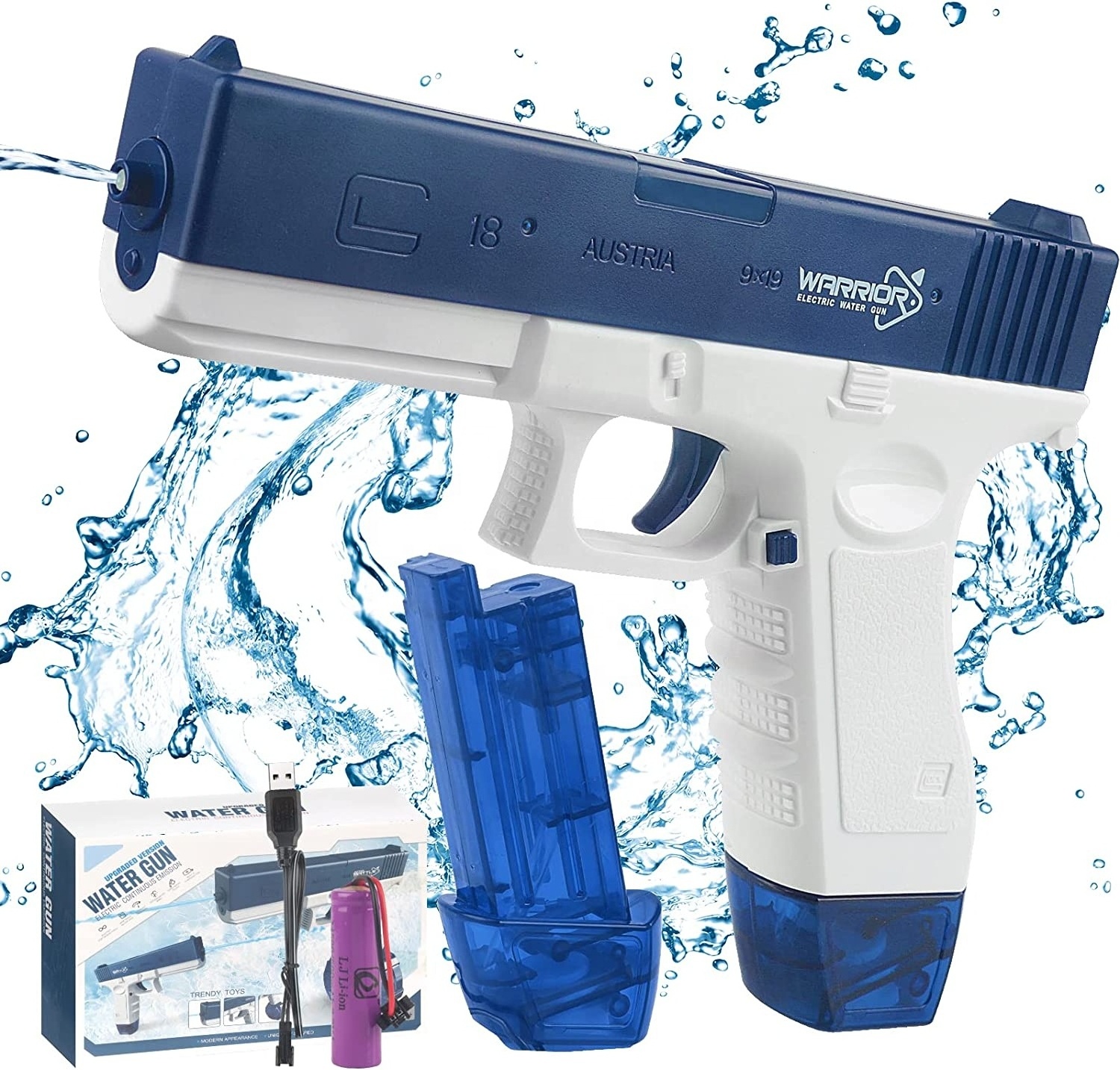 Electric Water Gun Automatic Squirt Guns with both magazines clips One Button Water Soaker Gun Toy for Kids Boys Adults Summer