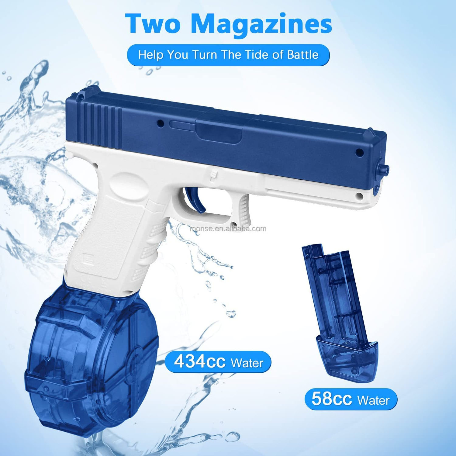 Electric Water Gun Automatic Squirt Guns with both magazines clips One Button Water Soaker Gun Toy for Kids Boys Adults Summer