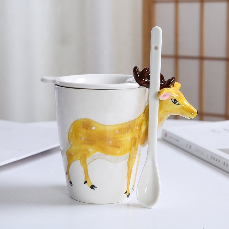 Ceramic Mug Creative 3D Hand painted Novelty Animal Cups Coffee Mug Milk Cup with handles