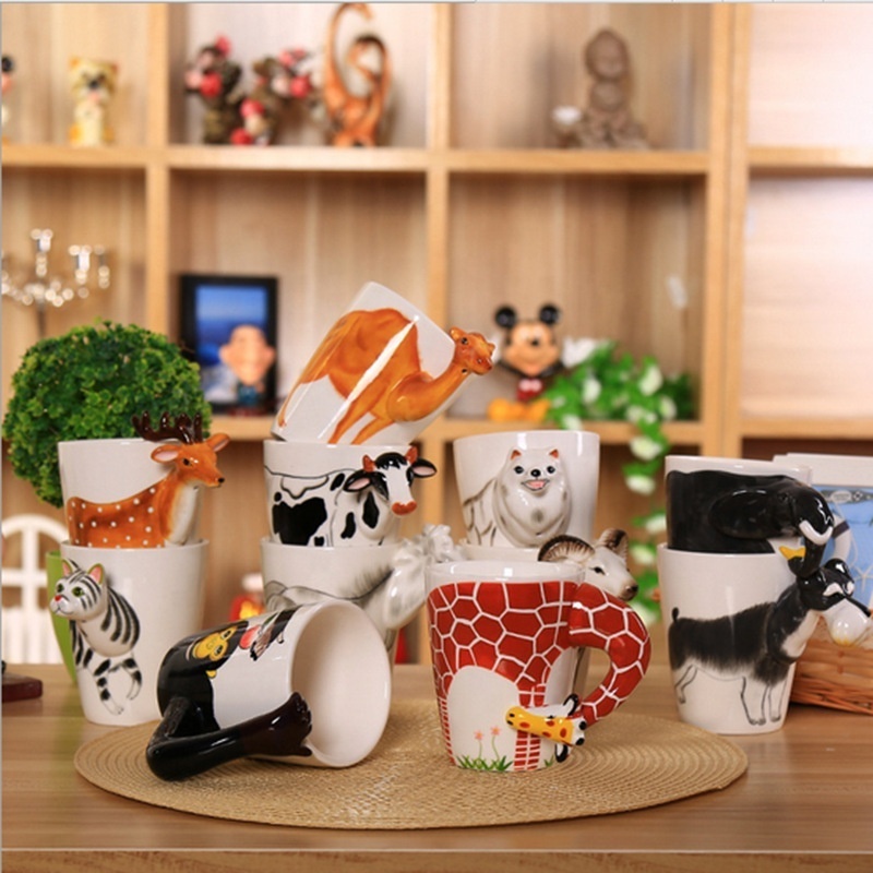 Ceramic Mug Creative 3D Hand painted Novelty Animal Cups Coffee Mug Milk Cup with handles