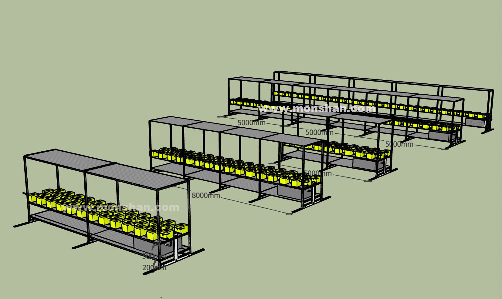 hydroponics plastic grow trays 3x6 4x8 4x6 4x4 flood table stands with caster wheels