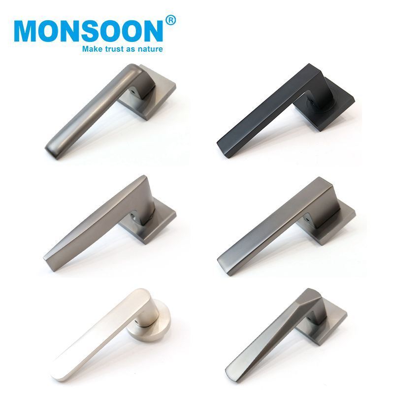 Modern Exterior safety wooden Bedroom Silver Gray Wood Door Pull Handles door hardware locks handle For Bedroom