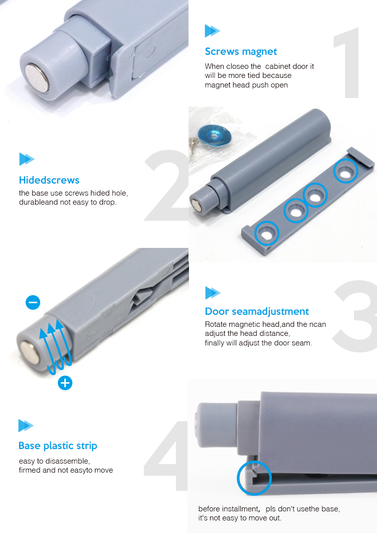 Furniture hardware Push to open Safety cabinet door catches Magnetic Pressure Touch Catch for kitchen cabinet door