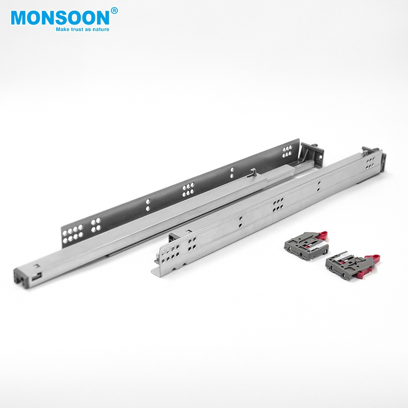 MOSNOON Furniture full extension Concealed Hydraulic cabinet bottom mounted drawer slide soft close undermount drawer slide