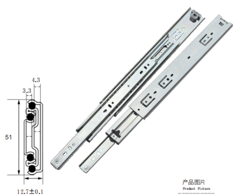 1.5*1.5*1.5mm 68kg cabinet locking drawer slide load rating heavy duty locking drawer slide